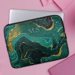 Elegant turquoise marble art faux gold glitter laptop sleeve<br><div class="desc">Elegant girly faux glitter marble art bling in different shades of turquoise and gold Laptop sleeve. Add some style to your office, desk, or personal space with a Chic and stylish custom name and monogram Laptop sleeve.. personalise it with a script name and monogram. The perfect accessory for a fashionable...</div>