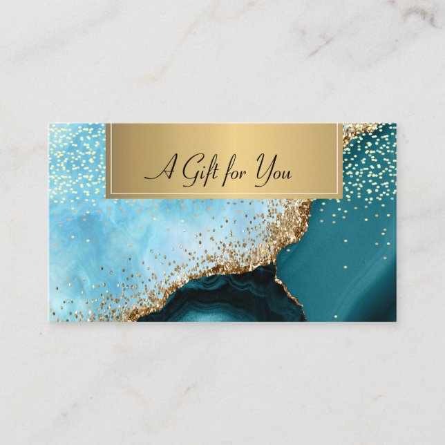 Elegant  Turquoise Marble Gold Confetti Discount Card (Front)