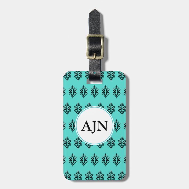 Elegant Turquoise Monogram Luggage Tag (Front Vertical)