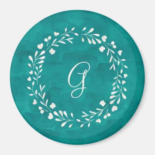 Image of Elegant Turquoise | Monogram with Wreath Magnet