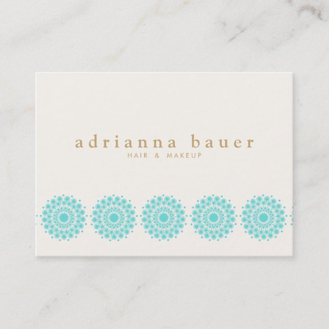 Elegant Turquoise Motif Cosmetologist Salon & Spa Business Card (Front)