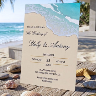 Elegant Turquoise Ocean Waves Destination Nuptial Invitation
