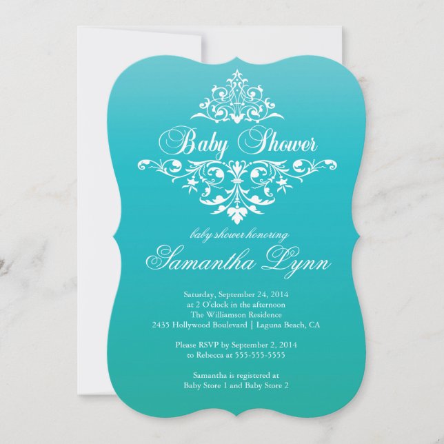 Elegant Turquoise Ombre Baby Shower Invitation (Front)