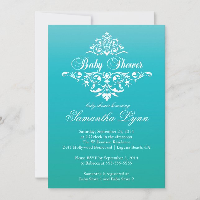 Elegant Turquoise Ombre Baby Shower Invitation (Front)