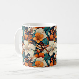 Elegant Turquoise Orange Flower Pattern Floral Coffee Mug