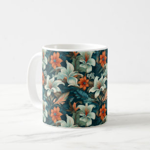 Elegant Turquoise Orange Flower Pattern Floral Coffee Mug