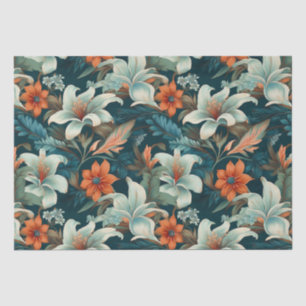 Elegant Turquoise Orange Flower Pattern Floral Tissue Paper