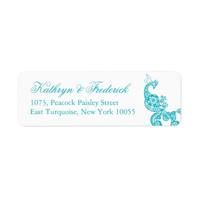 Elegant Turquoise Paisley Peacock Wedding Address (Front)