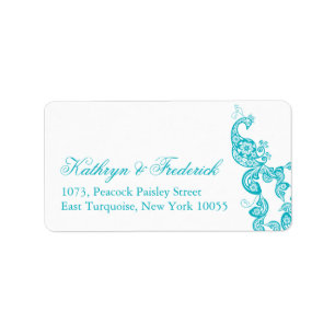 Elegant Turquoise Paisley Peacock Wedding Address Label