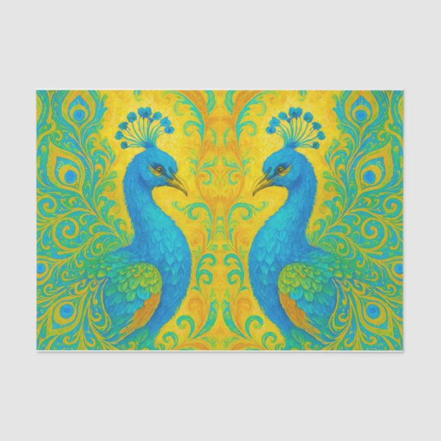 Elegant Turquoise Peacock Art Nouveau Decoupage Tissue Paper (Front)