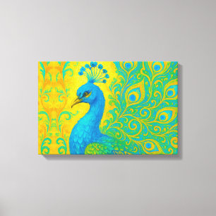 Elegant Turquoise Peacock Bird Decorative Canvas Print