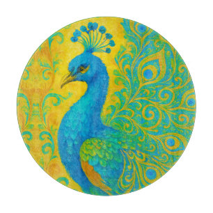 Elegant Turquoise Peacock Bird Decorative Cutting Board