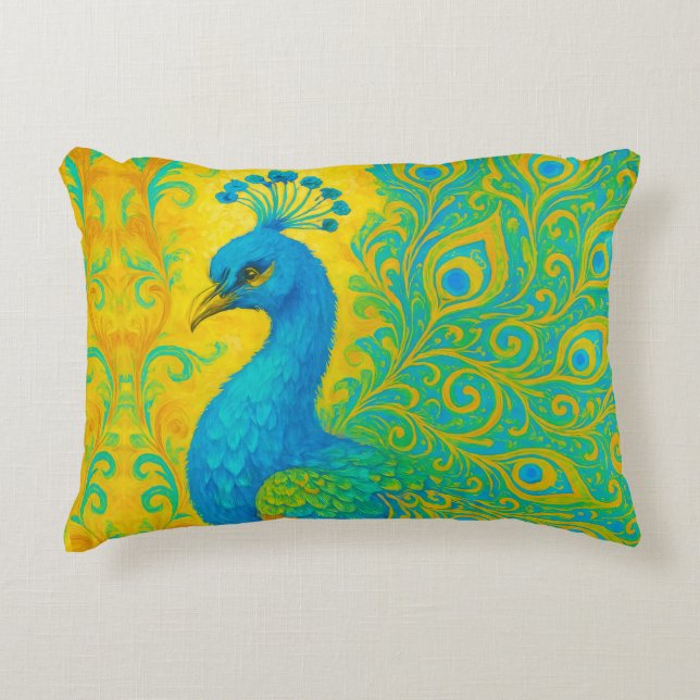 Elegant Turquoise Peacock Decorative Decorative Cushion (Front)