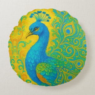 Elegant Turquoise Peacock Decorative Round Cushion