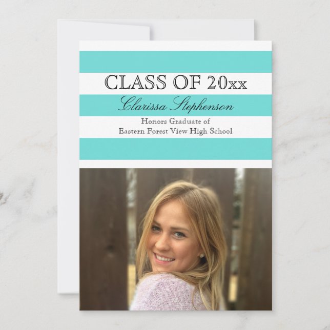 Elegant Turquoise Photo Graduation Announcement (Front)