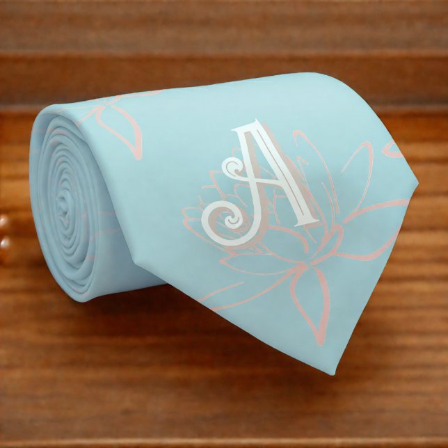 Elegant Turquoise Pink Cherry Blossom Initials  Tie (Creator Uploaded)