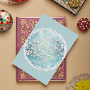 Elegant Turquoise Pink Cherry Blossoms Greeting Card