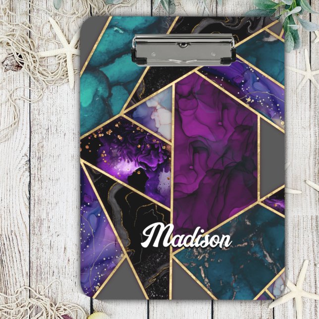 Elegant turquoise purple glitter girly clipboard (Creator Uploaded)