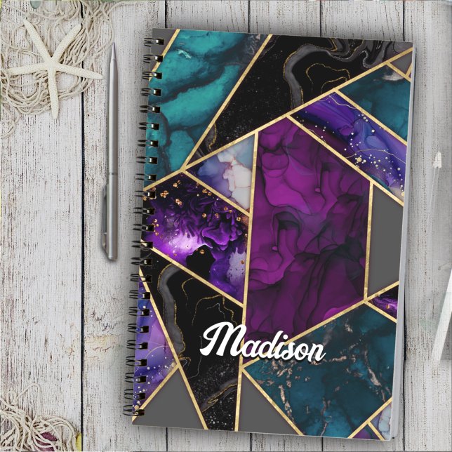 Elegant turquoise purple glitter girly sketchbook notebook (Creator Uploaded)