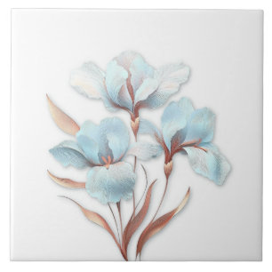 Elegant Turquoise Rose Gold Stylized Lilies Tile