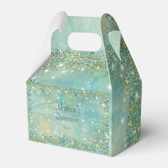 Elegant Turquoise Sand Glitter Sparkle Beach Favour Box (Front Side)