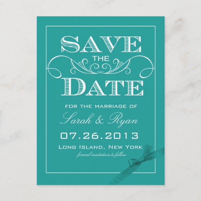 Elegant Turquoise Save the Date Announcement (Front)