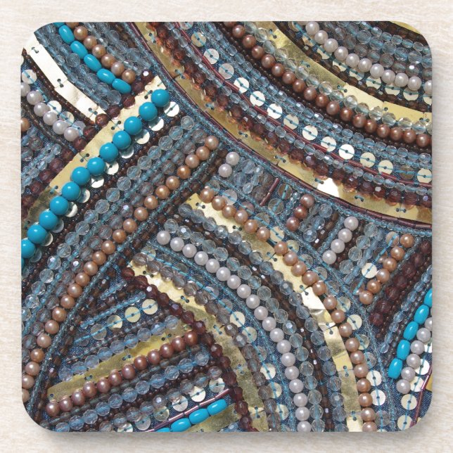 Elegant turquoise sequined coaster (Front)