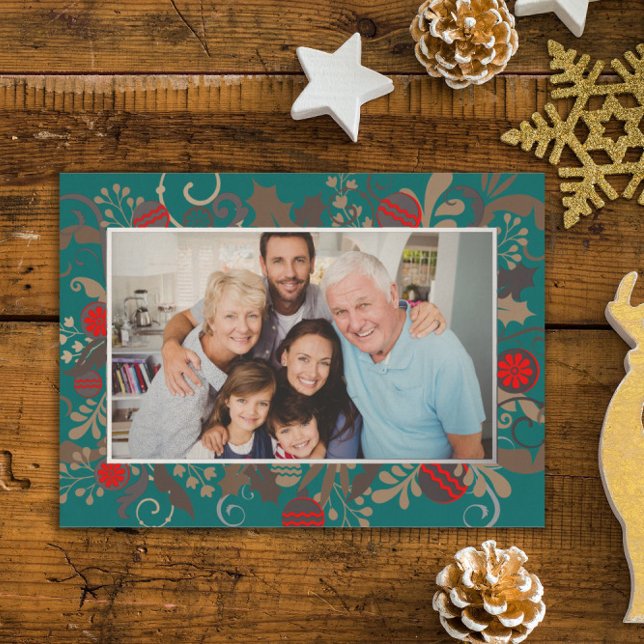 Elegant Turquoise & Silver Custom Photo Christmas  Foil Holiday Card (Creator Uploaded)