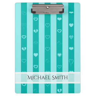 Elegant Turquoise Stripes Modern Heart Pattern Clipboard