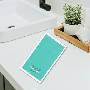 Elegant Turquoise Teal White Monogram Family Name Napkin