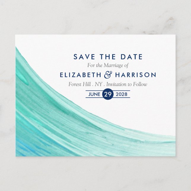 Elegant Turquoise Tides Beach Save The Date Announcement Postcard (Front)