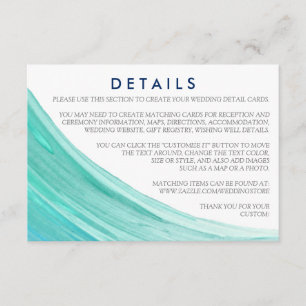 Elegant Turquoise Tides Beach Wedding Detail Enclosure Card