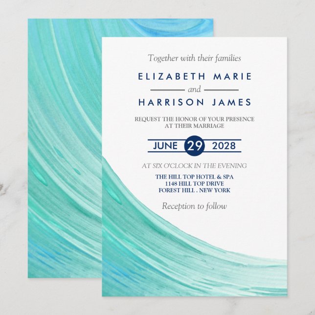 Elegant Turquoise Tides Beach Wedding Invitation (Front/Back)