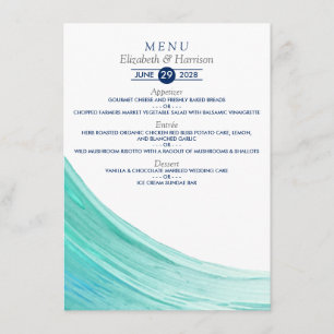 Elegant Turquoise Tides Beach Wedding Menu
