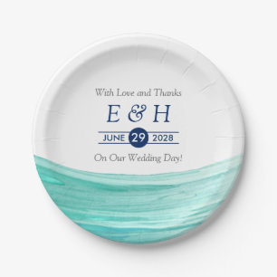 Elegant Turquoise Tides Beach Wedding Paper Plate