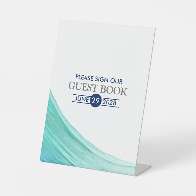 Elegant Turquoise Tides Beach Wedding Pedestal Sign (Front)