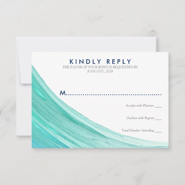 Elegant Turquoise Tides Beach Wedding RSVP Card (Front)
