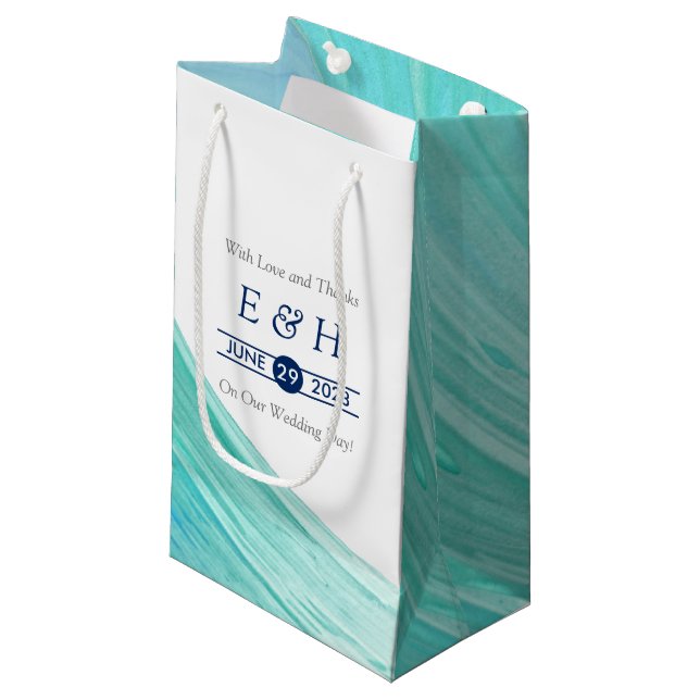 Elegant Turquoise Tides Beach Wedding Small Gift Bag (Front Angled)