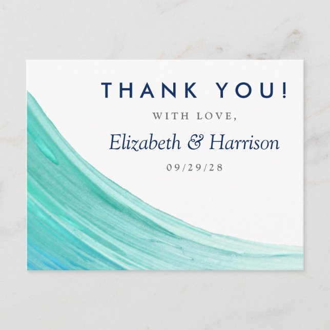 Elegant Turquoise Tides Beach Wedding Thank You Postcard (Front)