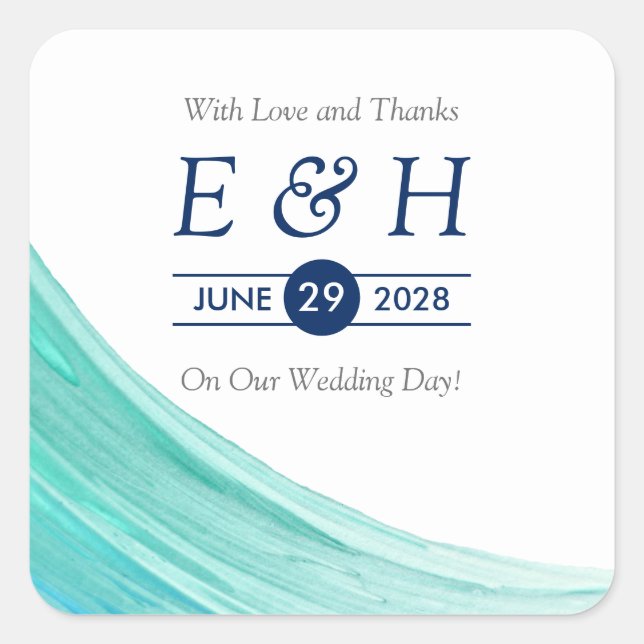 Elegant Turquoise Tides Beach Wedding Thank You Square Sticker (Front)