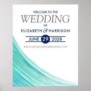 Elegant Turquoise Tides Beach Wedding Welcome Poster