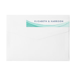 Elegant Turquoise Tides Beach Wedding Wrap Around Label