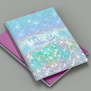 Elegant Turquoise unicorn faux glitter monogram No Notebook