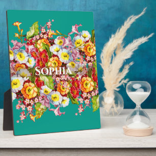 Elegant Turquoise Vintage Floral Personalised Name Plaque