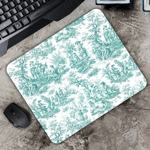 Elegant Turquoise Vintage French Toile de Jouy Mouse Mat