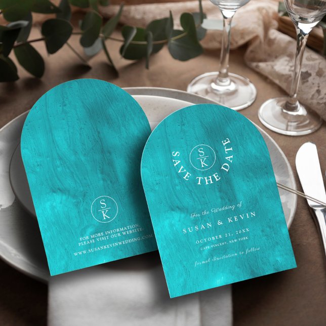 Elegant Turquoise Watercolor Arch Save the Date Invitation (Creator Uploaded)