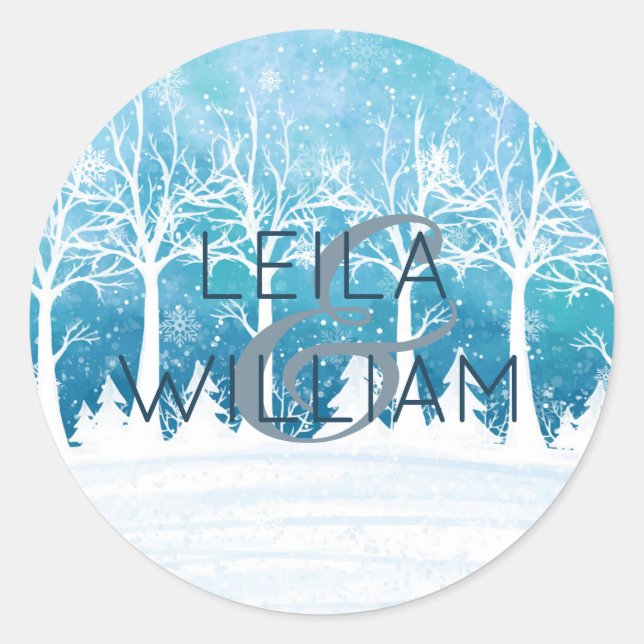 Elegant turquoise Wedding design Blue Classic Round Sticker (Front)