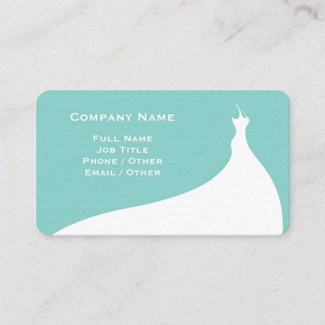 Elegant Turquoise Wedding Dress Business Card (Front)