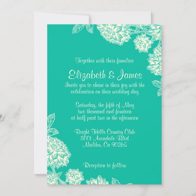 Elegant Turquoise Wedding Invitations (Front)