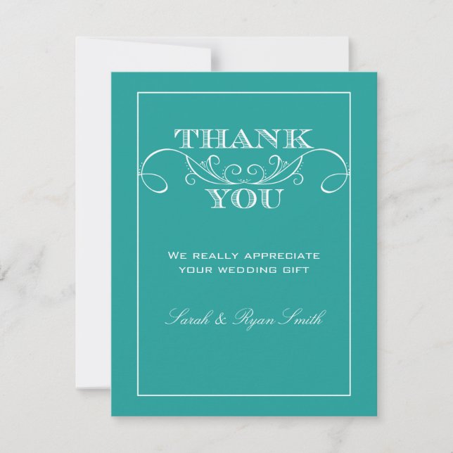 Elegant Turquoise Wedding Thank You Cards (Front)